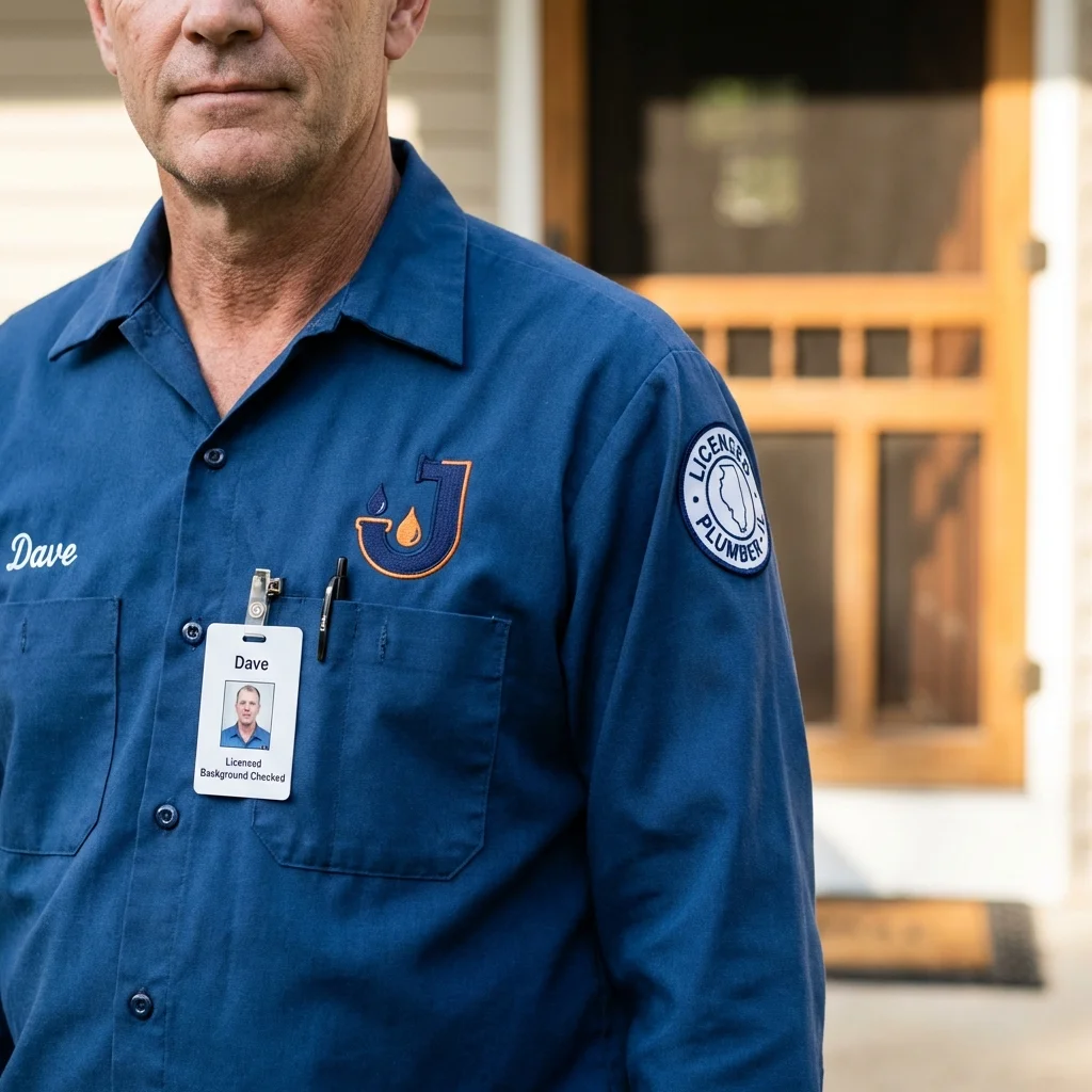 Licensed plumber showing ID badge in Nashville, IN
