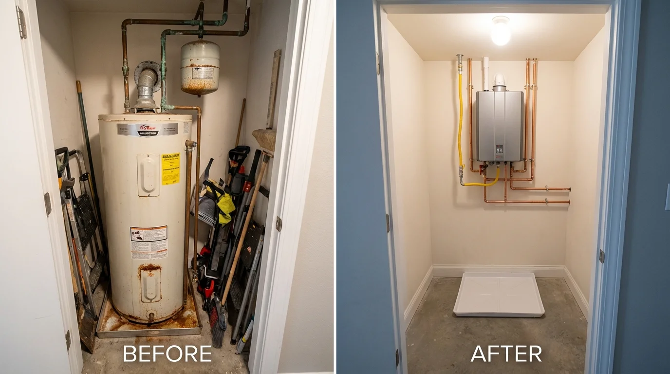 Tank water heater versus wall-mounted tankless unit comparison for Nashville, IN homeowners